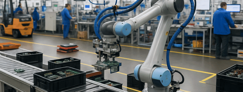 Brazo robotico realizando un proceso de colocación de piezas